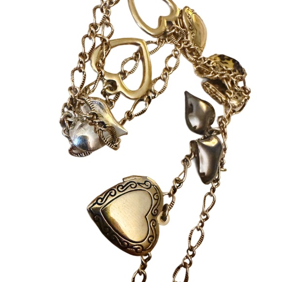 VTG - 90s Betsey Johnson - Hearts and Lockets Gold Tone Necklace - Picture 12 of 13